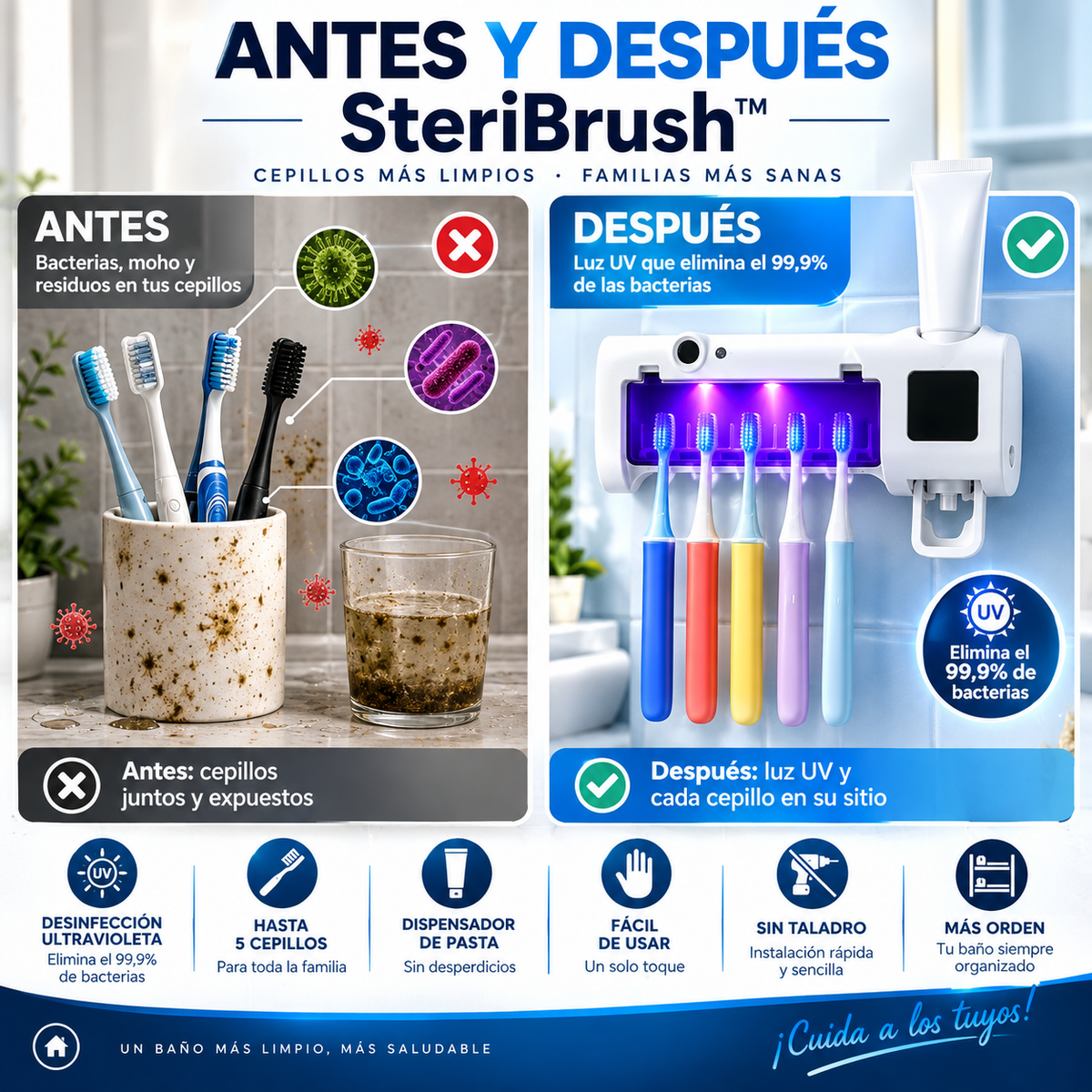 SteriBrush™ – Esterilizador UV 3 en 1 + Dispensador de Pasta