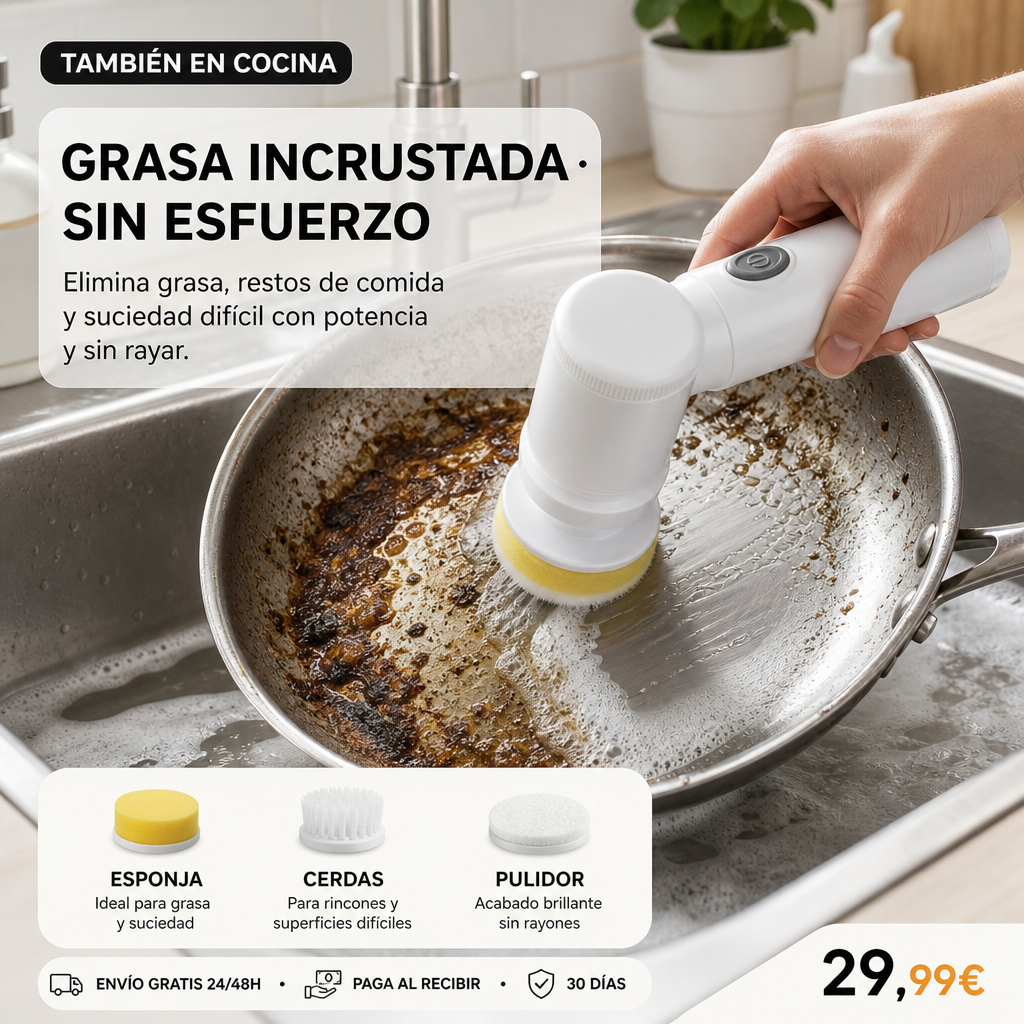 PowerScrub® - Cepillo de Limpieza Eléctrico Inalámbrico + Kit 3 Cabezales